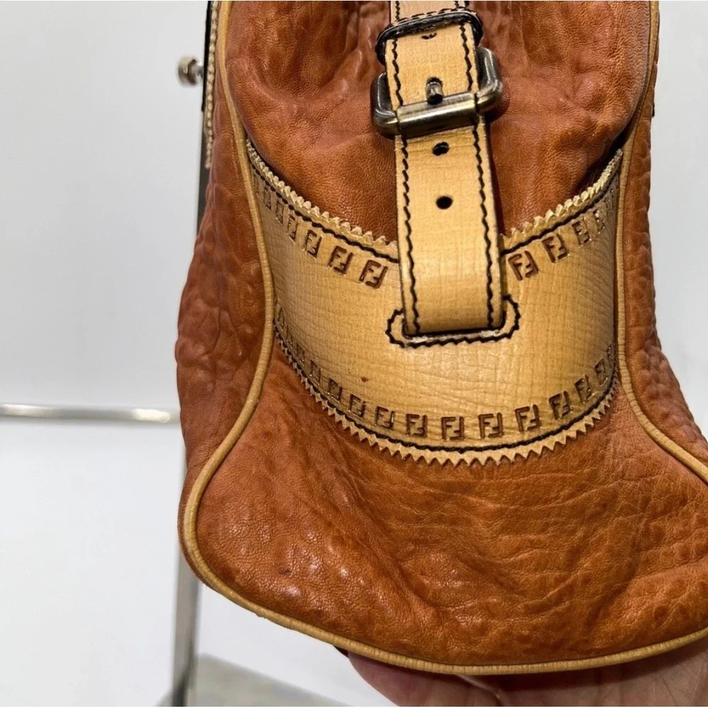 Fendi Du Jour RARE Embossed Leather Satchel Designer Handbag F Logo Details